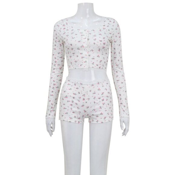 Cozy Cream Knit Loungewear Set Soft 2-Piece Pajama Suite Size M - Picture 3 of 7